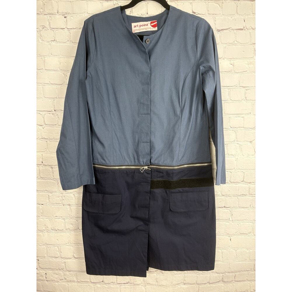Gray blue Gray ART POINT long sleeve shift dress Small Button Front Lagenlook